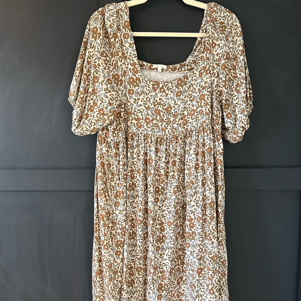 Rylee + Cru Brown Floral Long Sleeve Dress